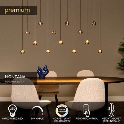 Lucide MONTANA - Pendant light - LED Dim. - CCT - 13x5,7W 2700K/4000K - Suitable for double-height spaces and high ceiling - Grey iron | Premium